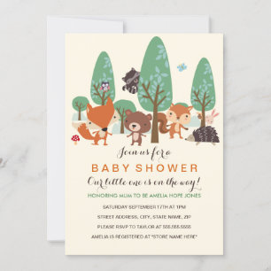 Süße Waldtiere Baby Shower Einladung