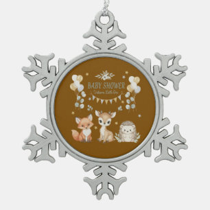 Süße Waldtiere Baby Shower   Fuchs, Reh Schneeflocken Zinn-Ornament