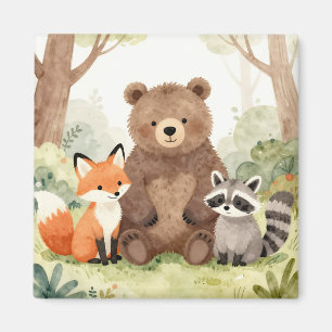 Süße Waldtiere Bär Fuchs Waschbär Wasserfarbe Magnet
