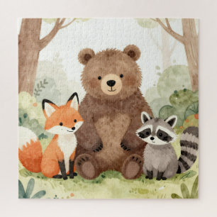 Süße Waldtiere Bär Fuchs Waschbär Wasserfarbe Puzzle