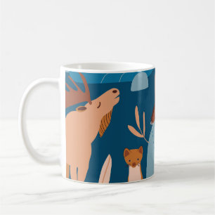 Süße Waldtiere, dunkles nahtloses Design. Kaffeetasse