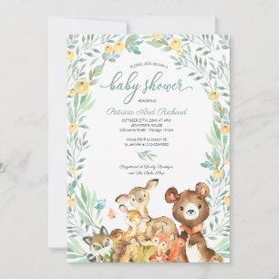 Süße Waldtiere Grün Baby Shower Einladung