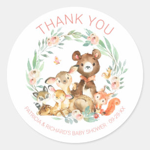 Süße Waldtiere Grün Baby Shower Runder Aufkleber