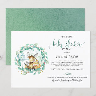 Süße Waldtiere Grün Babyparty per Post Einladung