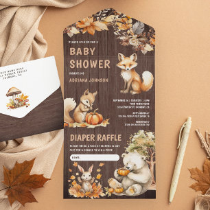 Süße Waldtiere Herbst Autumn Baby Shower All In One Einladung