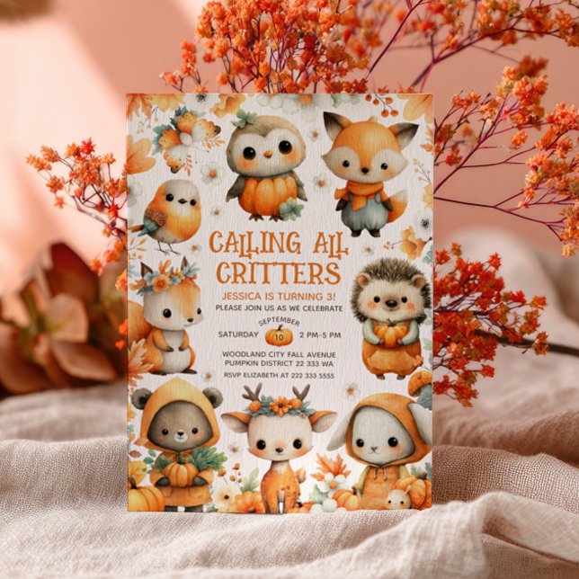 Süße Waldtiere Herbst Kindergeburtstag  Einladung (Von Creator hochgeladen)