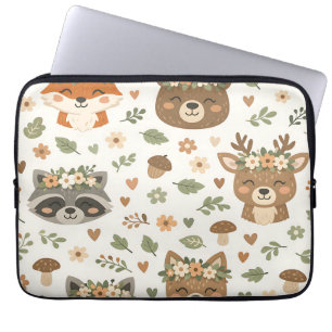 Süße Waldtiere im Blumenmuster Laptopschutzhülle