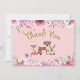 Süße Waldtiere Land Blumen Danke