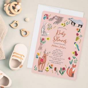 Süße Waldtiere Rosa Baby Shower Einladung