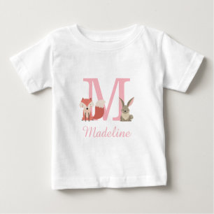 Süße Waldtiere Rosa Monogramm Baby T-shirt
