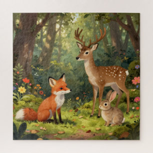 Süße Waldtiere Waldszene Puzzle