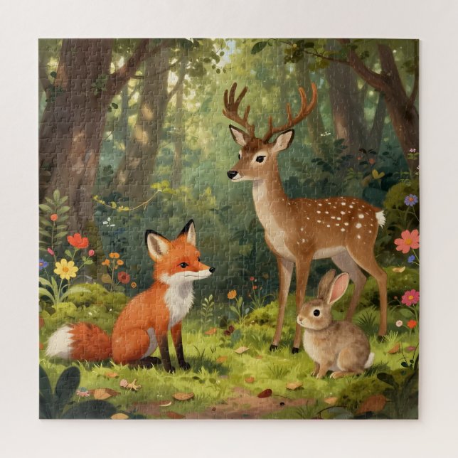 Süße Waldtiere Waldszene Puzzle (Vertikal)