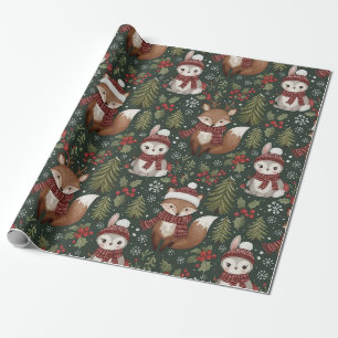 Süße Waldtiere Winter Muster Geschenkpapier