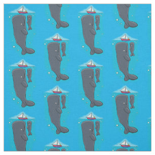 Süße Wale und Segelboot Cartoon-Illustration Stoff