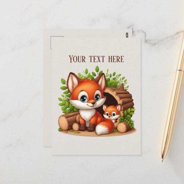 Süße Wandernde Fuchs Liebhaber anpassbar  Postkarte (Vorderseite/Rückseite Beispiel)