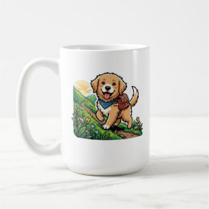 Süße Wanderung Golden Retriever Welpen Abenteuer Kaffeetasse