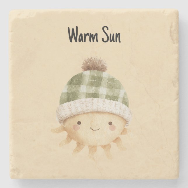 Süße warme Sonne mit Hut Steinuntersetzer (Vorderseite)