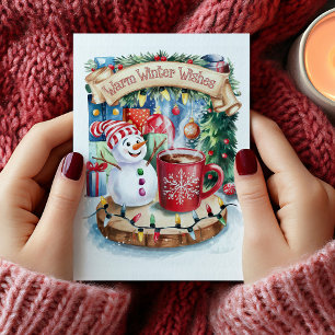 Süße warme Winterwünsche Schneemann Weihnachtskart Feiertagskarte