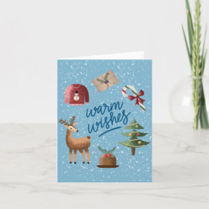 Süße warme Wünsche Schneebedeckte Weihnachtsfeiert Feiertagskarte