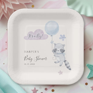 Süße Waschbär-Flugballon-Junge-Baby-Party Pappteller