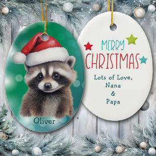 Süße Waschbär-Kinder-Keramik-Weihnachtsmannmütze-O Keramik Ornament