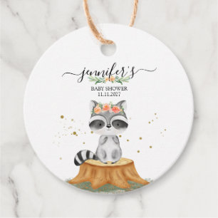 Süße Waschbär-Wald-Baby-Party Geschenkanhänger