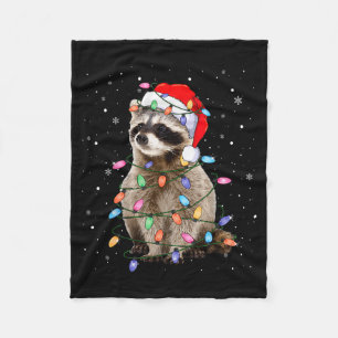 Süße Waschbär-Weihnachtsbaum-Lichter-Pyjama-Waschb Fleecedecke