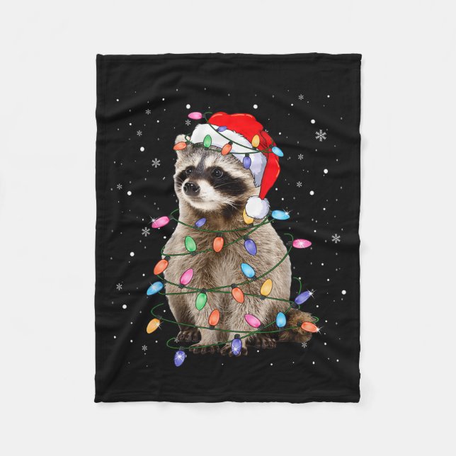 Süße Waschbär-Weihnachtsbaum-Lichter-Pyjama-Waschb Fleecedecke (Vorderseite)