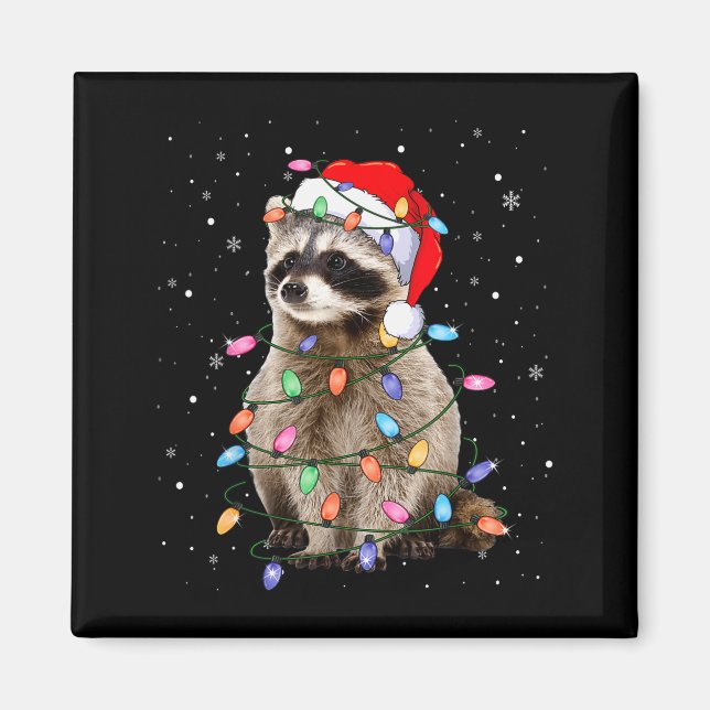 Süße Waschbär-Weihnachtsbaum-Lichter-Pyjama-Waschb Magnet (Vorne)