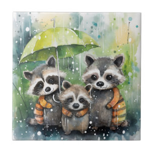 Süße Waschbären im Regen Fliese