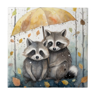 Süße Waschbären im Regen Fliese