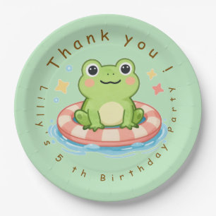 Süße Wasserfarb-Frosch-Poolparty-Geburtstag Pappteller