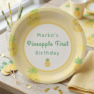 Süße Wasserfarbe-Ananas zum 1. Geburtstag Pappteller
