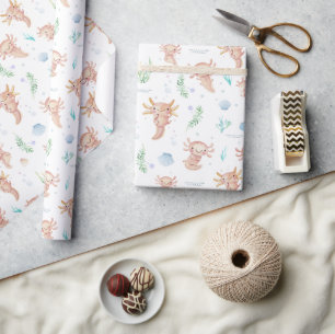Süße Wasserfarbe Axolotl Geburtstagsfeier Geschenkpapier
