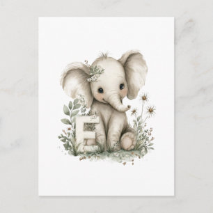 Süße Wasserfarbe-Baby-Tiere-Alphabet, Elefant Postkarte