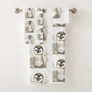 Süße Wasserfarbe-Baby-Tiere-Alphabet-Pinguin Badhandtuch Set
