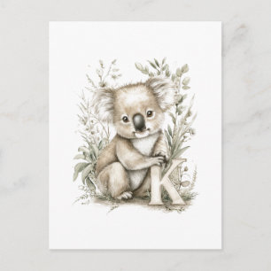 Süße Wasserfarbe-Baby-Tiere mit Alphabet Koala Postkarte