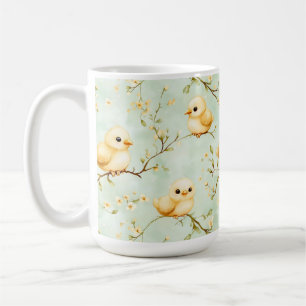Süße Wasserfarbe-Babyküken und florale mintgrüne Kaffeetasse