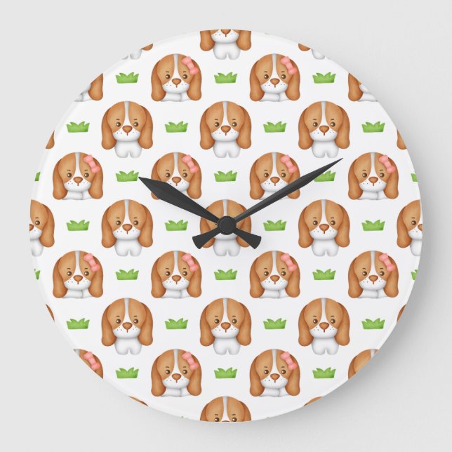 Süße Wasserfarbe Beagle-Hund-Wanduhr Große Wanduhr (Vorderseite)