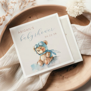 Süße Wasserfarbe Blau Teddybär Jungen-Baby-Party Serviette