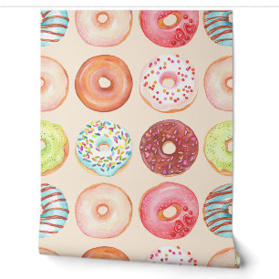 Süße Wasserfarbe Bunte Glasierte Donuts Küche Tapete