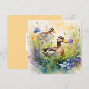 Süße Wasserfarbe Ente mit Wildblumen leer Karte
