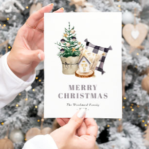 Süße Wasserfarbe-Farmhouse-Weihnachten Feiertagspostkarte