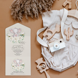 Süße Wasserfarbe Floral Elephant Baby Shower All In One Einladung