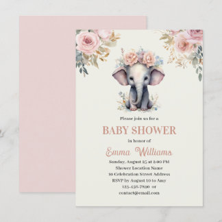 Süße Wasserfarbe Florale Elefant Mädchen Baby Show Einladung