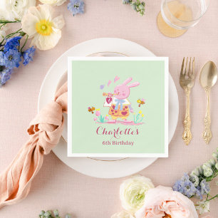 Süße Wasserfarbe-Garten-Häschen-Grün-Kinder-Geburt Serviette