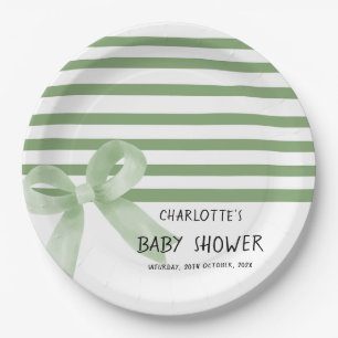 Süße Wasserfarbe Grüner Schleife Baby Shower Pappteller