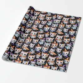 Süße Wasserfarbe Halloween Hexen Kätzchen Geschenkpapier