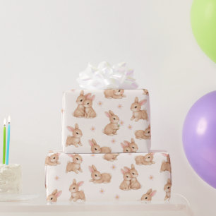 Süße Wasserfarbe-Hasen & Blumen Muster Geschenkpapier