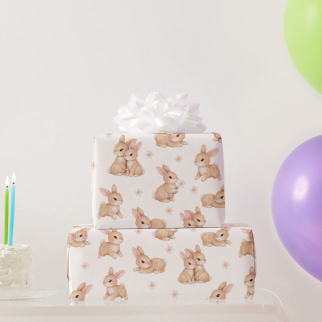 Süße Wasserfarbe-Hasen & Blumen Muster Geschenkpapier (Partygeschenke)